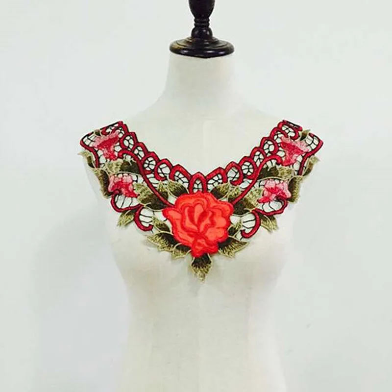 

37.5*28cm Water Soluble Ethnic 3D Embroidery Rose Fake Collar DIY Sewing Collar Patches For Dress T-shirts Accessories