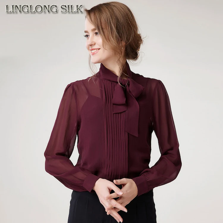 

Silk Chiffon Shirt 3640A 100%Pure Silk Blouses Women Shirts Office Lady Shirts 2016 New Spring and Summer