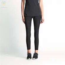 2016 Mujeres Tejido Jacquard Tejido Elástico Ventilar Deportes Pantalones Capri Running Yoga de la Aptitud Gimnasio Workout Medias Mallas Negras