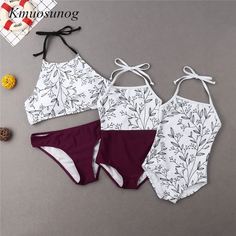 

Mother And Daughter Swimsuit 2019 Clothes Mommy & Kid Girl Leaves Printed Bikini Set Family Matching Outfits C0304