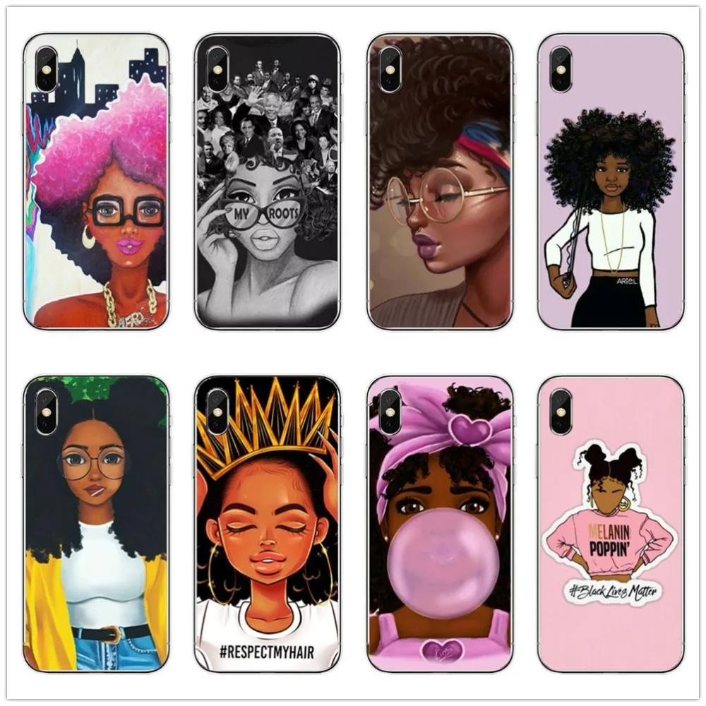 

Melanin Poppin Afro Queen phone coque for iphone 7 XR black girls soft TPU Phone cover Case For iPhone X XS MAX XR 6 6S 7 8 PLUS