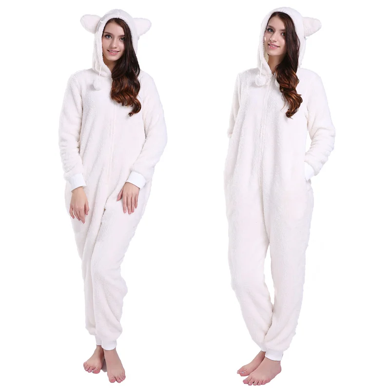 JUICE MATE Plus Size Hooded Kigurumi Overall Onesie With Animal Ears Fluffy Snuggle Fleece Winter Warm Pajama Onesie For Women