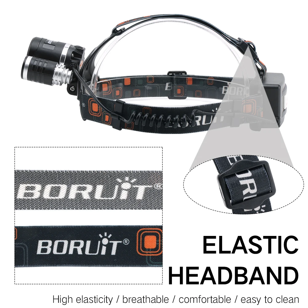Налобный фонарь BORUIT светодиодный водонепроницаемый с 4 режимами XML L2 Micro USB 6000