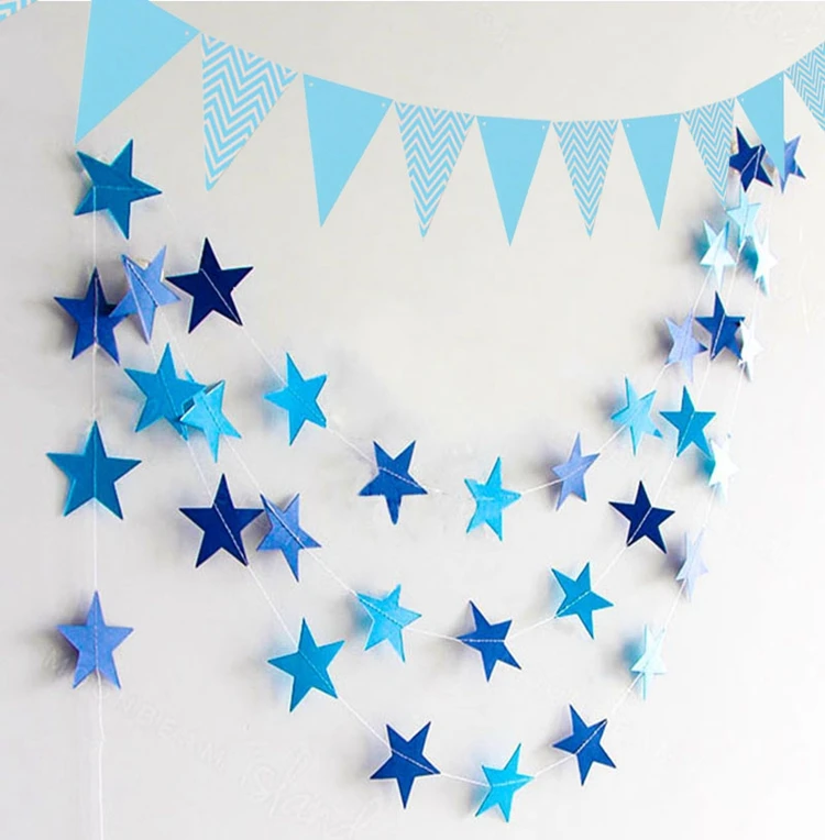 Первый день рождения голубой яркий бумажный гирлянда Звездный баннер 1-й День рождения украшения для маленьких мальчиков и девочек один год флаги украшения