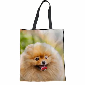 

Coloranimal 2018 New Arrival Pomeranian Animal Printed Women Canvas Shopping Bags Fashion Hand School Bags for Teenager Girl
