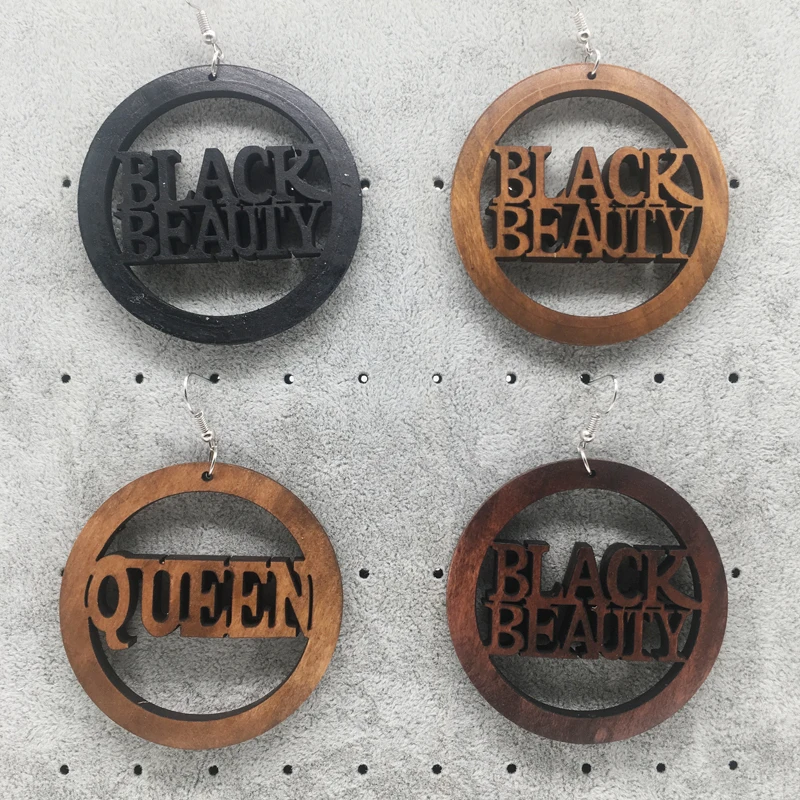 Бесплатная доставка! Деревянные серьги Black Beauty Queen|Серьги-подвески| |