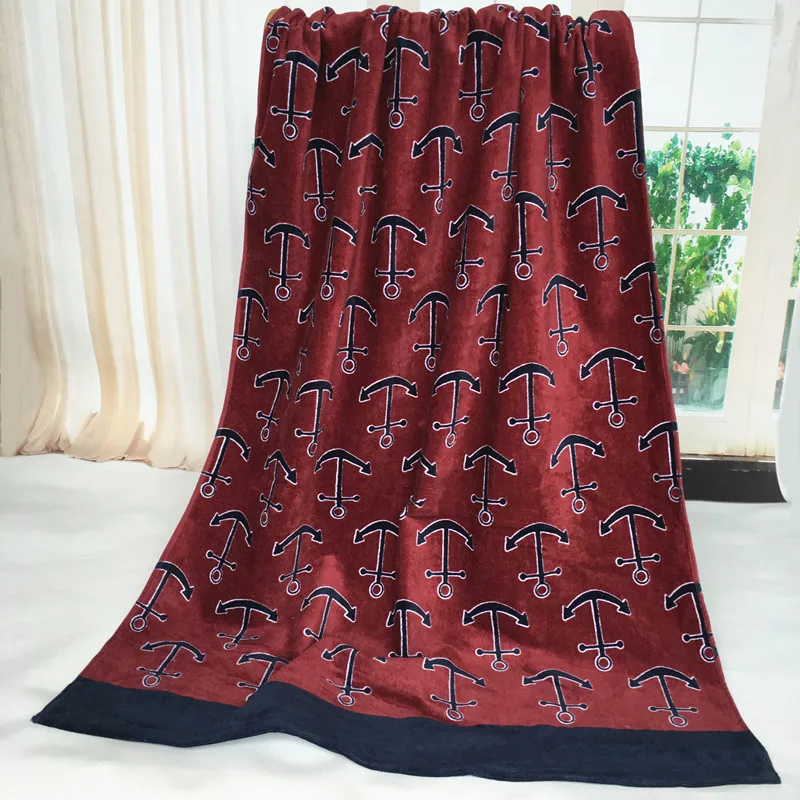 

2019 style wholesale 160*82cm soft top quality cotton small boat anchor pattern beach towel and bath towel purple satin