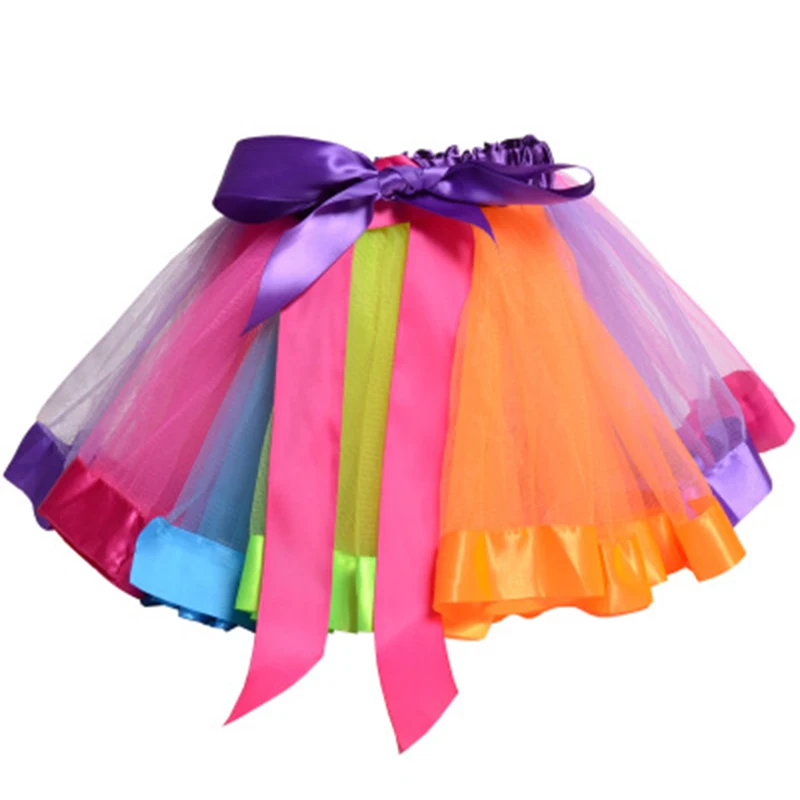 Радужные юбки для девочек от 0 до 18 лет комбинированная фатиновая юбка-пачка, детская одежда милая Праздничная юбка принцессы, Нижняя юбка для новорожденных, костюм