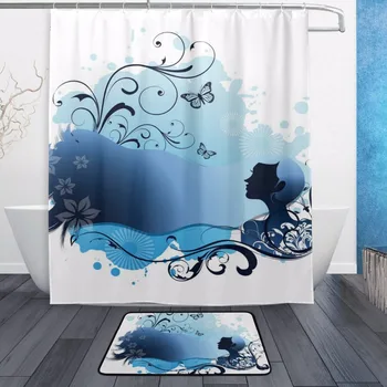 

Decorative Waterproof Polyester Shower Curtain 152cmx183cm With Hooks Non Slip Doormats Bathroom Floor Mat Girl Lady Door Mat