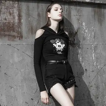 

Punk Rave Women's Goth Wizard Off Shoulder Long Sleeved T-shirts With Hood PT329TC