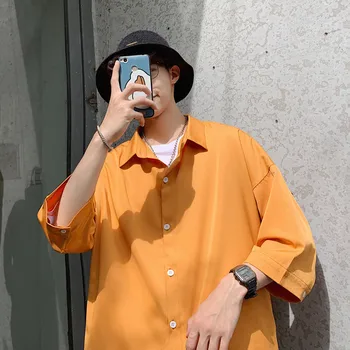 

2019 Summer New Explosion Models Recommended Loose Boys Seven-point Sleeves Drawstring Very Fairy Japanese Casual Shirt