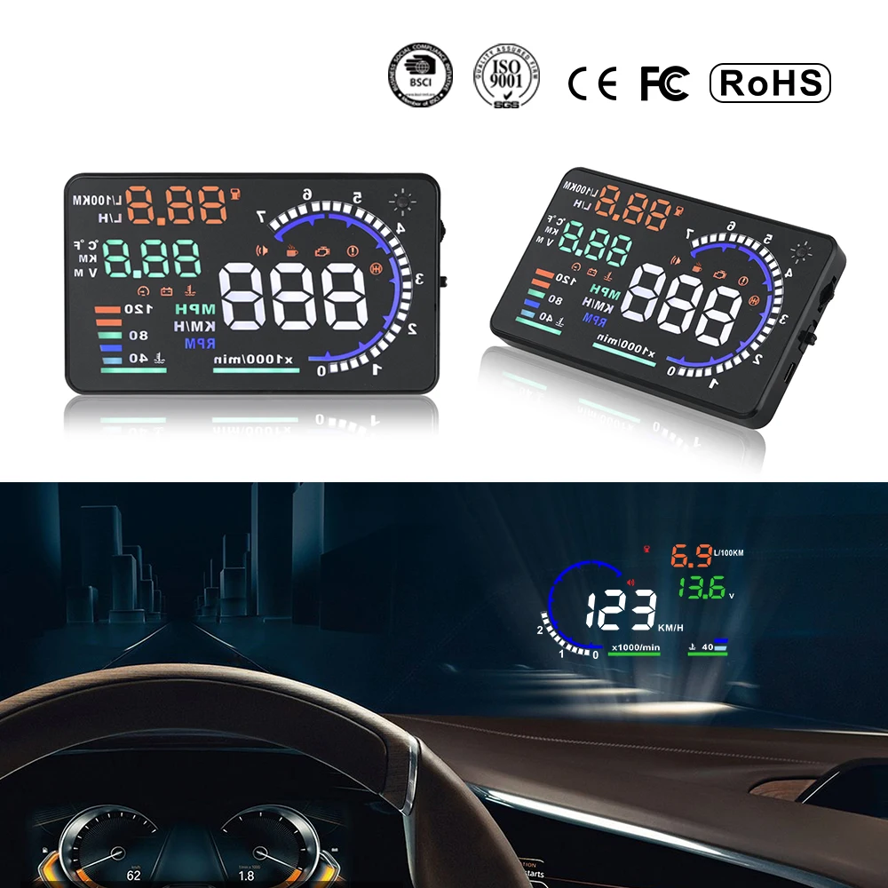 Hot Selling A8 Car HUD OBD2 Speedometer Head-Up Display Windshield Digital Speed Projector Overspeed Alarm For All Vehicle Hot Selling A8 Car HUD OBD2 Speedometer Head-Up Display Windshield Digital Speed Projector Overspeed Alarm For All Vehicle