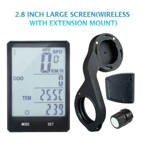 Waterproof Bicycle Computer 2.8inch Big Screen Digital Speedometer Cycle Statistics Monitor MTB Computer Wireless Bike Odometer - Цвет: Extension Mount