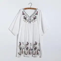 2019 Винтаж Boho Этническая Мексиканская Цветочная вышивка женское платье Хиппи Свободные мини платья Топы летнее платье ретро Vestidos