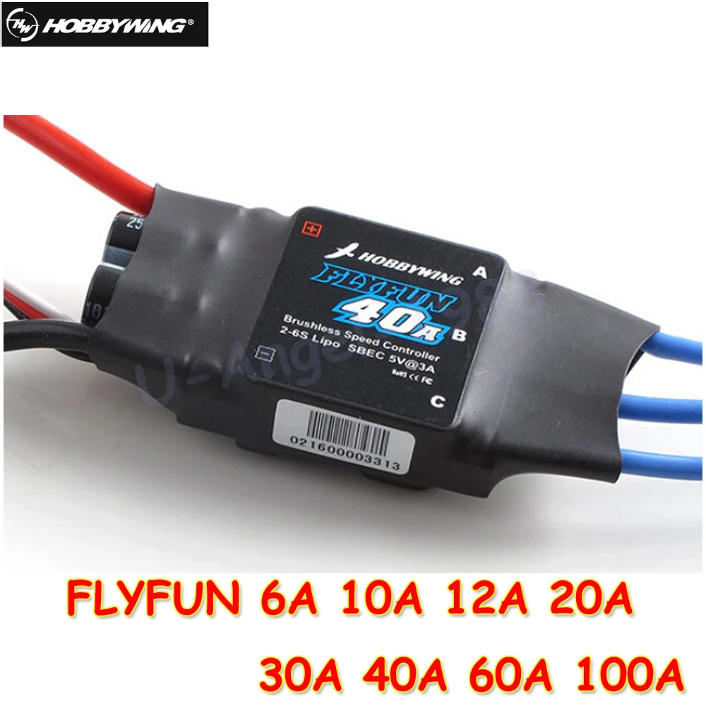

Hobbywing FLYFUN 6A 10A 12A 20A 30A 40A 60A 100A Brushless Speed Controller ESC w/2-6S Lipo SBEC