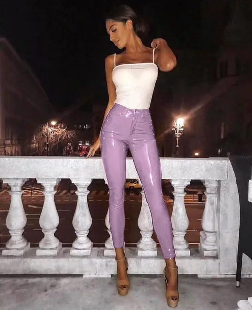 Lilac leather trousers Clearance