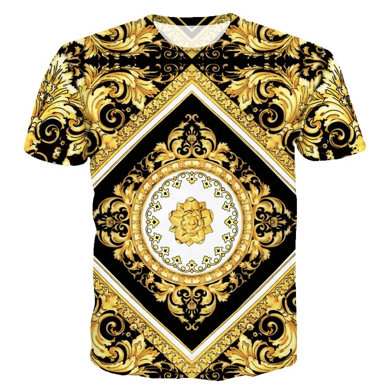 

2018 Summer New Design Hipster 3D Printed Palace Golden Flowers T shirt Men Short sleeve Crewneck Cool Harajuku Tee shirts Tops