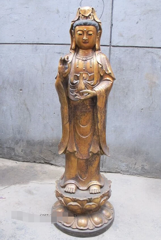 

37"Tibet collectible temple Bronze gilt statue gracious holy-water Vase Quanyin discount 30%