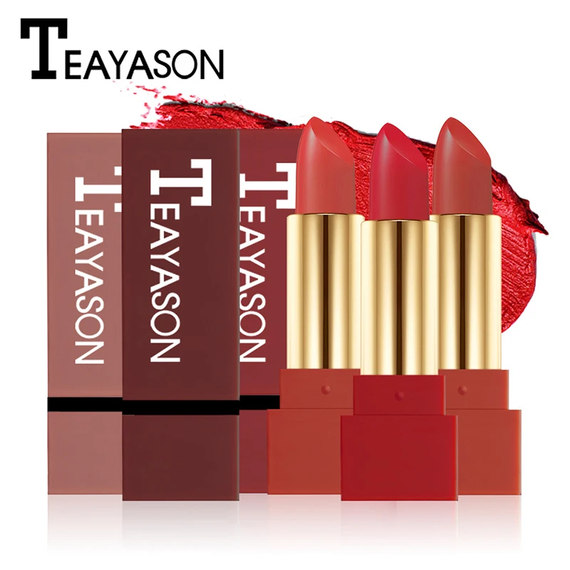 

TEAYASON Lipstick Matte Waterproof Velvet Lip Stick 12 Colors Sexy Red Brown Pigments Makeup Matte Lipsticks Beauty Lips