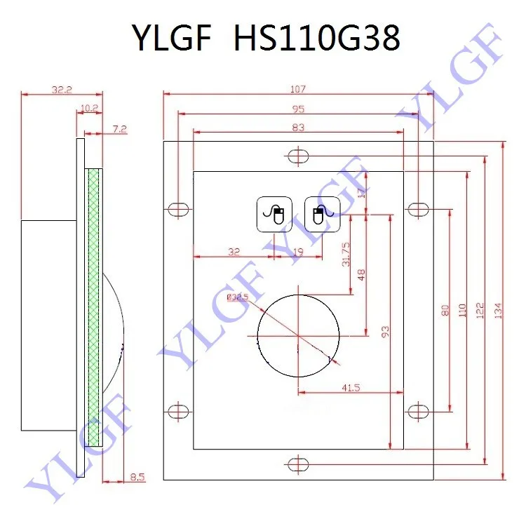 track ball hs110g38 size  hs110g38