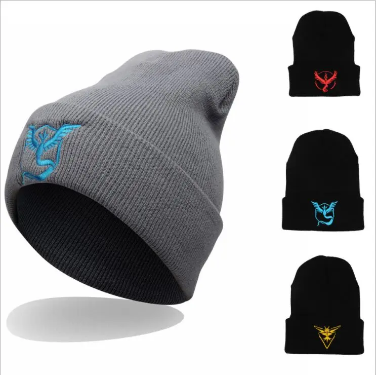 

Women's Winter Unisex Pokemon go Embroidery Hip Hop Adjustable Knitted Beanies Caps Hip Hop Knit Hat Skullies Bonnets for lady