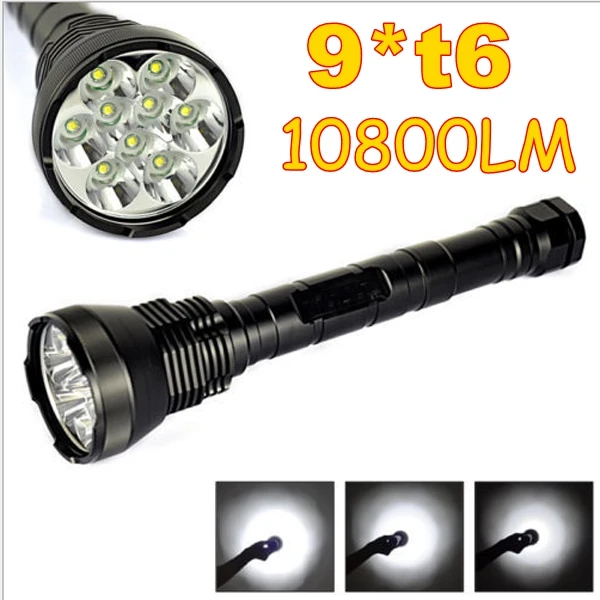 

2016 new 9 LED T6 flashlight 10800LM strong light high power 26650/18650 Torch