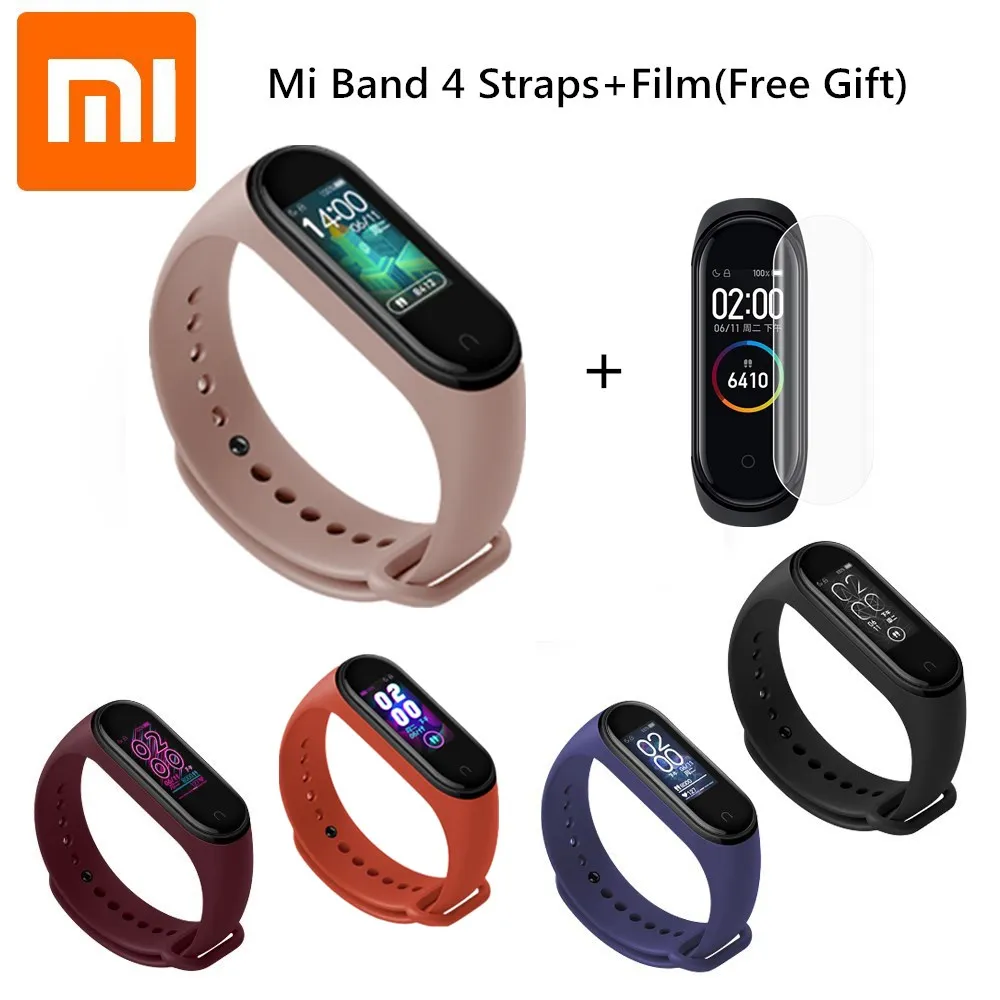 Xiaomi mi ремешок 4 силиконовый сменный Браслет для Xia mi Band 4 mi Band 4 ремешок для часов Xiao mi Watch Band 4 ремешок+ пленка