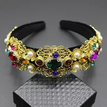 Обруч для волос в стиле барокко со дворцом модные дикие Подиумные жемчужные цветные драгоценные камни обруч для волос Свадебные аксессуары для волос 751