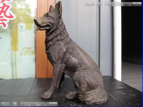 

Collectible bronze lion statue S0381 16"China classical Pure Bronze Copper Statue of demi-wolf Dog B0403