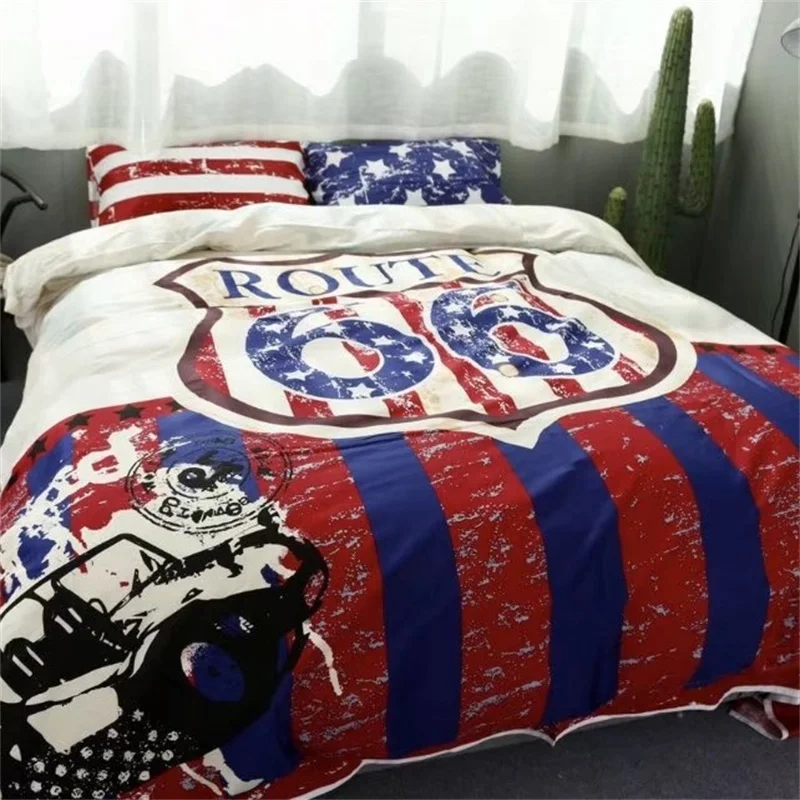 الكلاسيكية الأمريكية نمط احصل ركلات على الطريق 66 طقم سرير الملكة حجم حاف الغطاء ملاءات السرير القطن المطبوع نوم مجموعات الكلاسيكية الأمريكية نمط احصل ركلات على الطريق 66 طقم سرير الملكة حجم حاف الغطاء ملاءات السرير القطن المطبوع نوم مجموعات