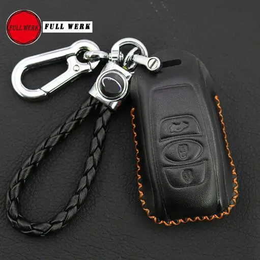 Ручной пошив кожаный чехол для ключей автомобиля для Subaru 19 Forester XV 19 ключ без ключа бумажник протектор цинковый сплав брелок кольцо - Название цвета: Black with Orange