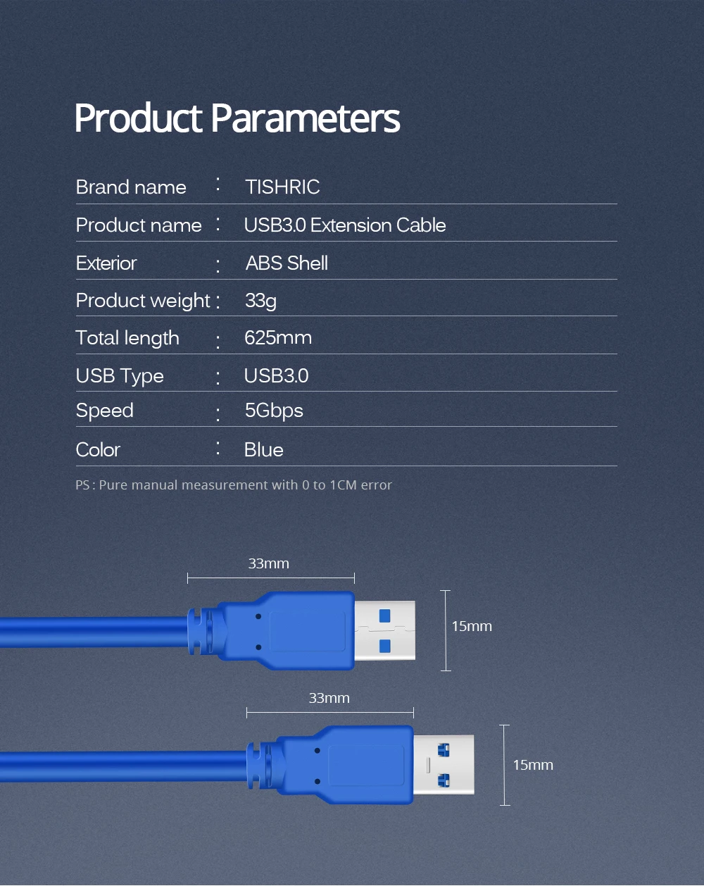 TISHRIC синий USB кабель-удлинитель USB 3,0 Тип «Папа-папа» Тип для передачи данных кабель, шнур синхронизации радиатора жесткий диск супер Скорость 60 см