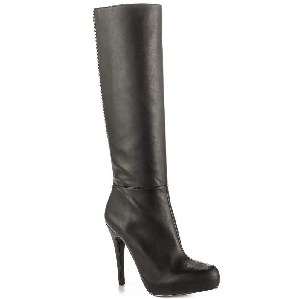 

Black Knee High Pointed Toe Long Boots High Heel Plus Size Shoes Ladies botas militares bota feminina Women 2015 Made-to-order