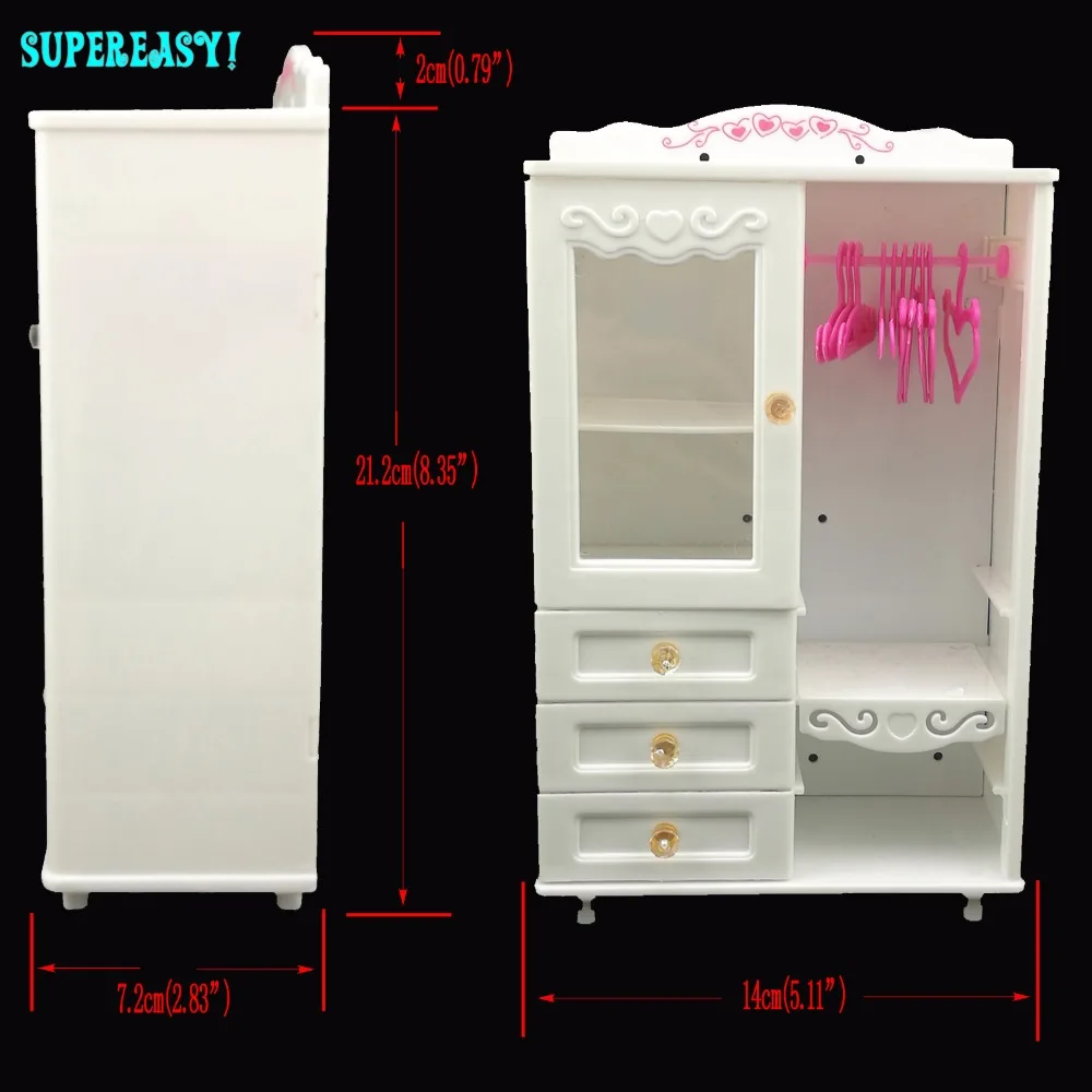 12Pcs = 1x Plastic Clothespress Furniture Living Room Wardrobe + 10x Pink Hangers For Barbie Dollhouse Accessories Toys Kid Gift