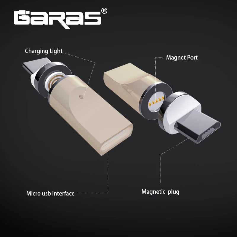 GARAS Магнитная Micro USB адаптер для iphone/Micro/usb type c Зарядное устройство и Магнит данных