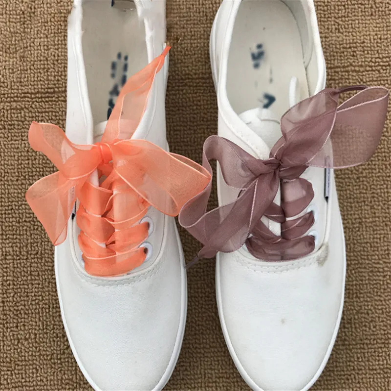 

New 1Pair 2.5cm Wide Flat Shoelaces Voile Ribbon Shoe Laces Sneaker Sport Shoes Fantastic Shoe Accessories Shoe Laces 14 Colors