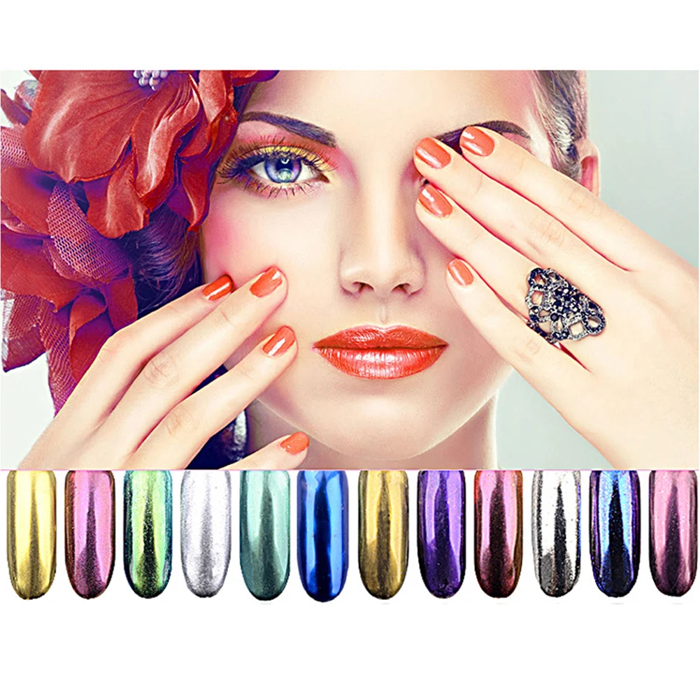 12 Colors Mirror Fingernail DIY Nail Art Glitter Powder Colorful Gel Nail Varnish Pigment