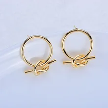 119) 6 шт 18 мм 24K позолоченные латунные круглые серьги-гвоздики с узлом Высокое качество DIY ювелирных изделий