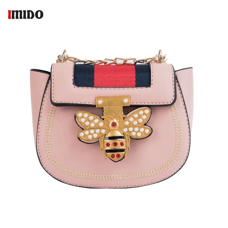 

Women's Bee Shoulder Bag Bucket Mini Leather Chain Crossbody Bag for Women Black Pink Girls Purse Phone Pearl Round Handbag