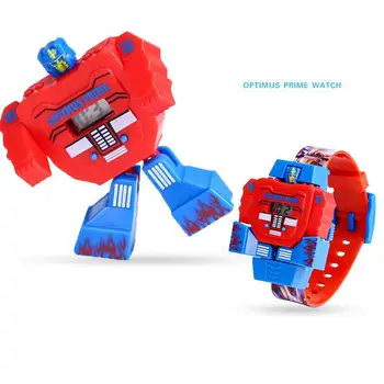 

Cartoon Robot Watch Toys Waterproof Deformation Anime Kids Transformation Juguetes Captain of America Spiderman Wristwatch