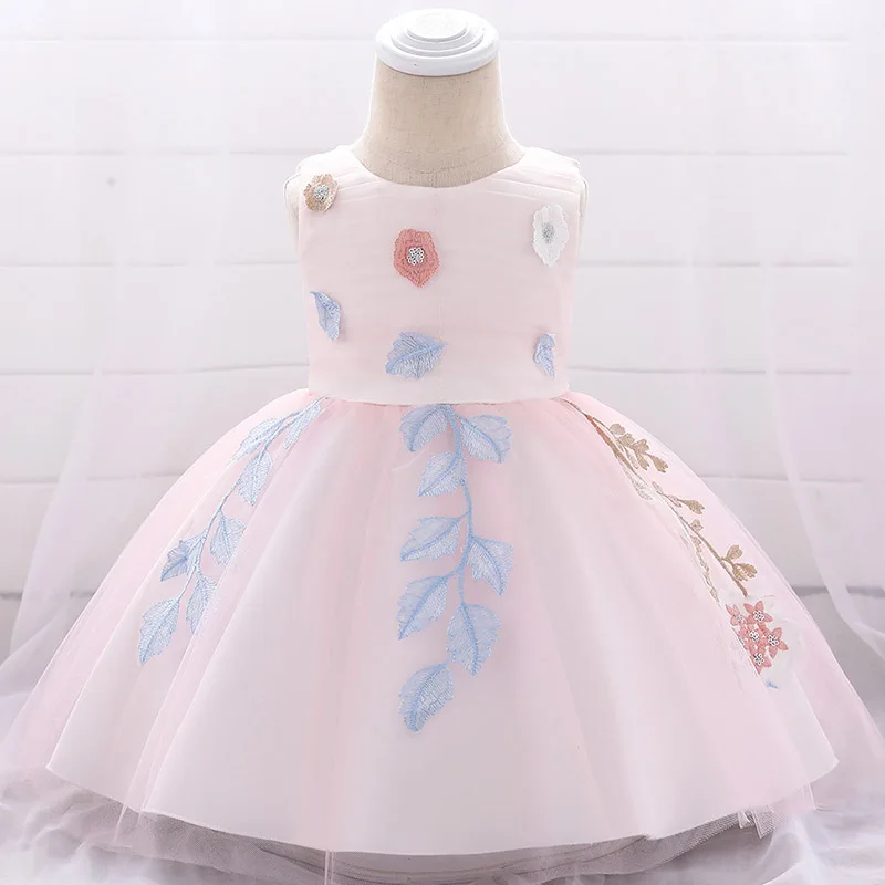 Детское платье с цветочной вышивкой; Летнее бальное платье для новорожденных; костюм для маленьких девочек; платья для первого причастия;