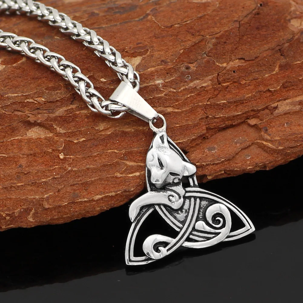 Celtic fox cat pendant necklace - stainless steel | Украшения и аксессуары