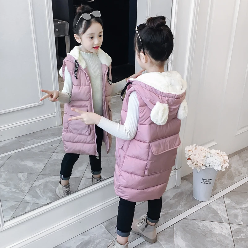 Crianças de Inverno Cabolsa sem Mangas Crianças sem Mangas Colete com Capuz Jaqueta de Algodão Adolescentes Colete Quente Acolchoado Roupas Meninas Rabbite 2020 11 Mangas Colete Crianças Sem Mangas Colete Com