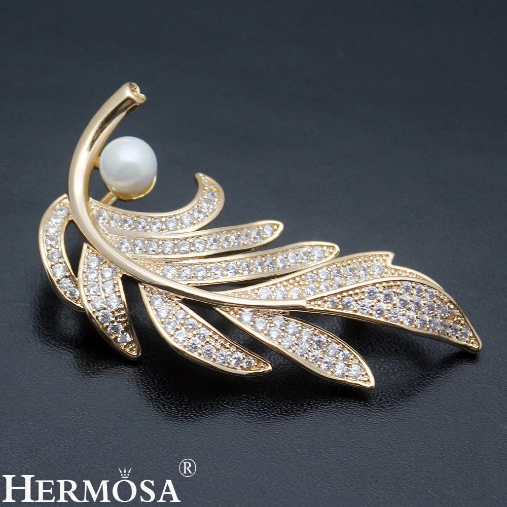 Hermosa Crazy Leaf формированные Броши шпильки Блестящий Белый Циркон женская модная бижутерия, брошь красивый свадебный подарок