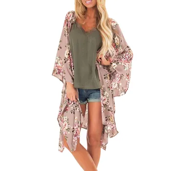 

Women Floral Print Cardigan Bikini Cover Up Summerm 2020 Chiffon Kaftan Beach Tunics Swimsuit Smock Beachwear Beach Pareos Mujer