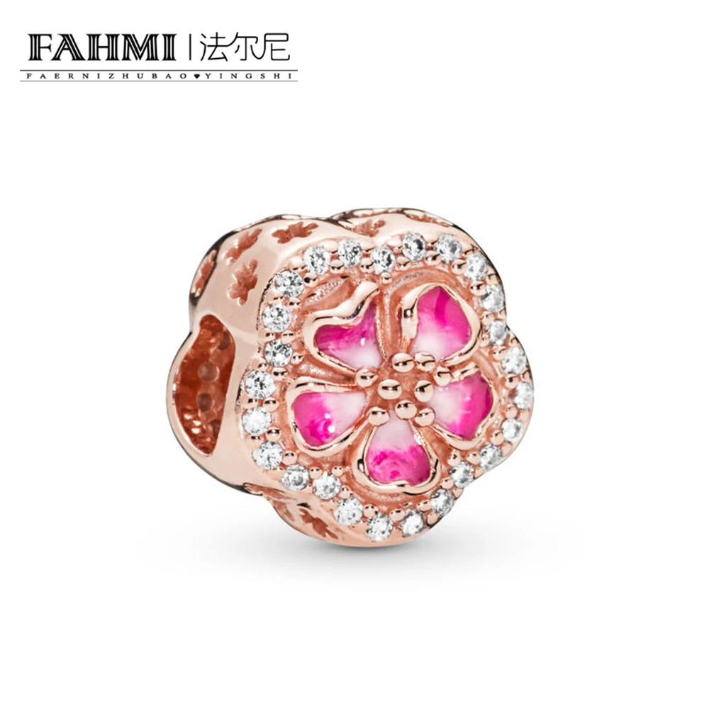 

FAHMI 100% 925 Sterling Silver New 2019 Spring 788079CZ Romantic Peach Series ROSE String Charm Glamour Beaded Fit DIY Bracelet