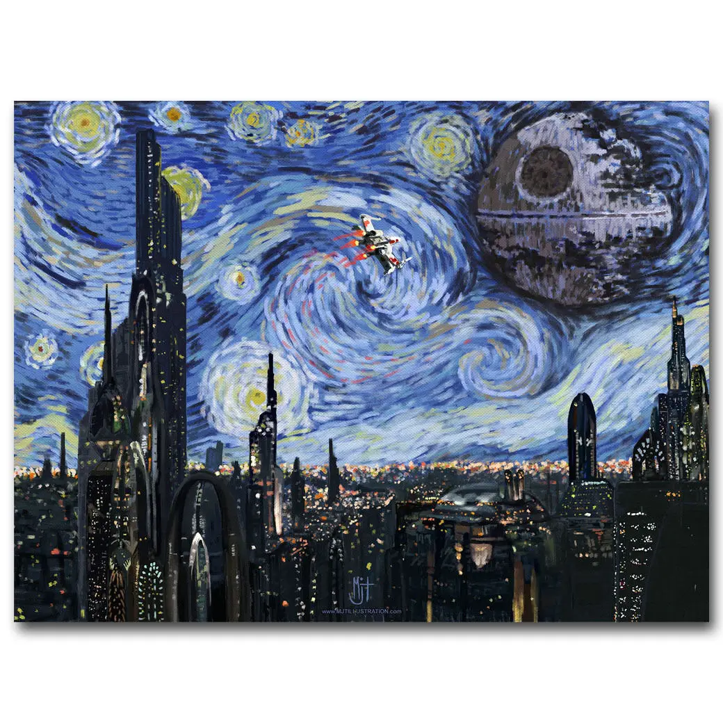 

Q0597 Posters and Prints Star Wars Classic Movie Starry Night - - 14x21 24x36In Art Poster Canvas Painting Home Decor