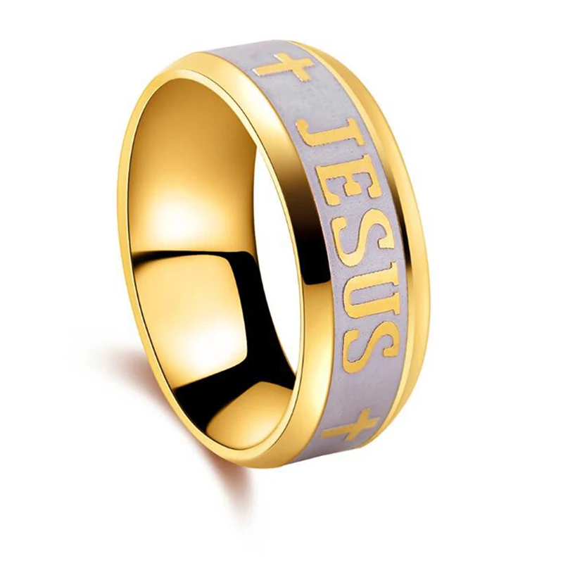JESUS Ring For Men Man Jewelry Silver Black Gold Ring Cross Stainless ...