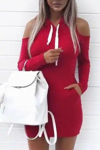 red off the shoulder jumper dress