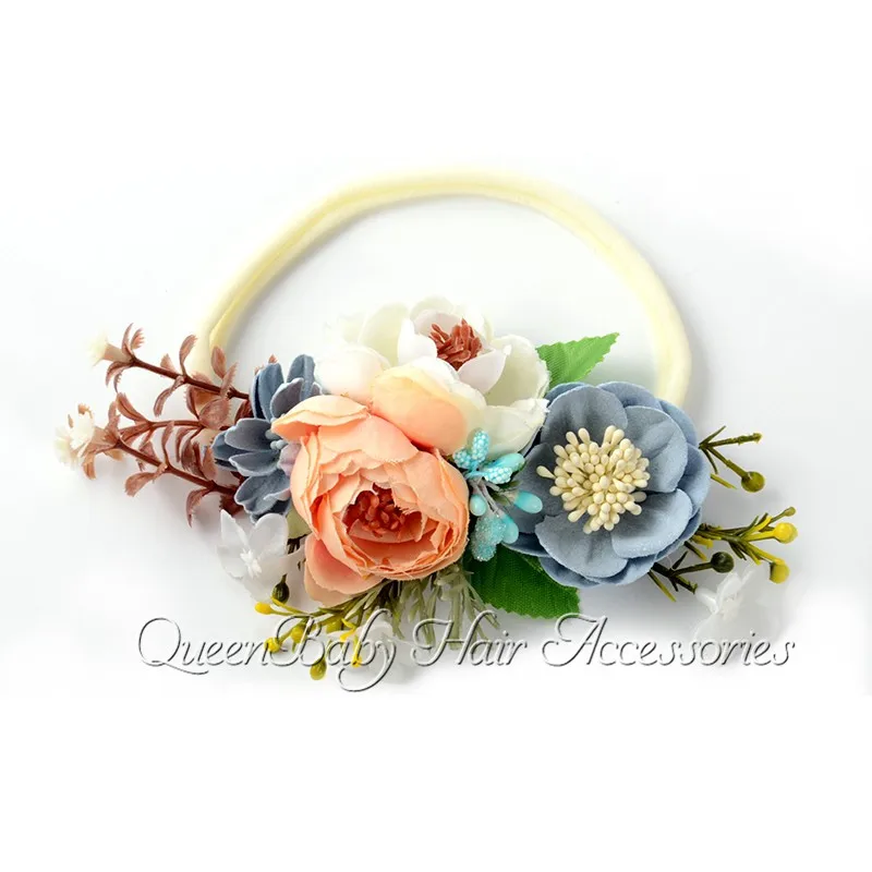 

10pcs/lot Ivory Nylon Headband Faux Flower Hair Band Mini Flower Crown Newborn Headband Photo Prop